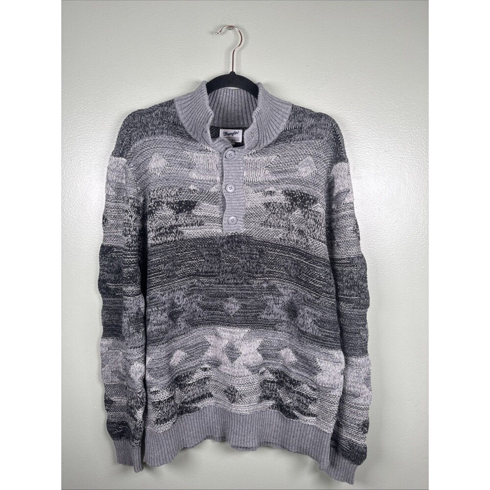 Wrangler 4-Button Knit Sweater‎ Pullover Men’s Size M Gray Western Aztec Y2K